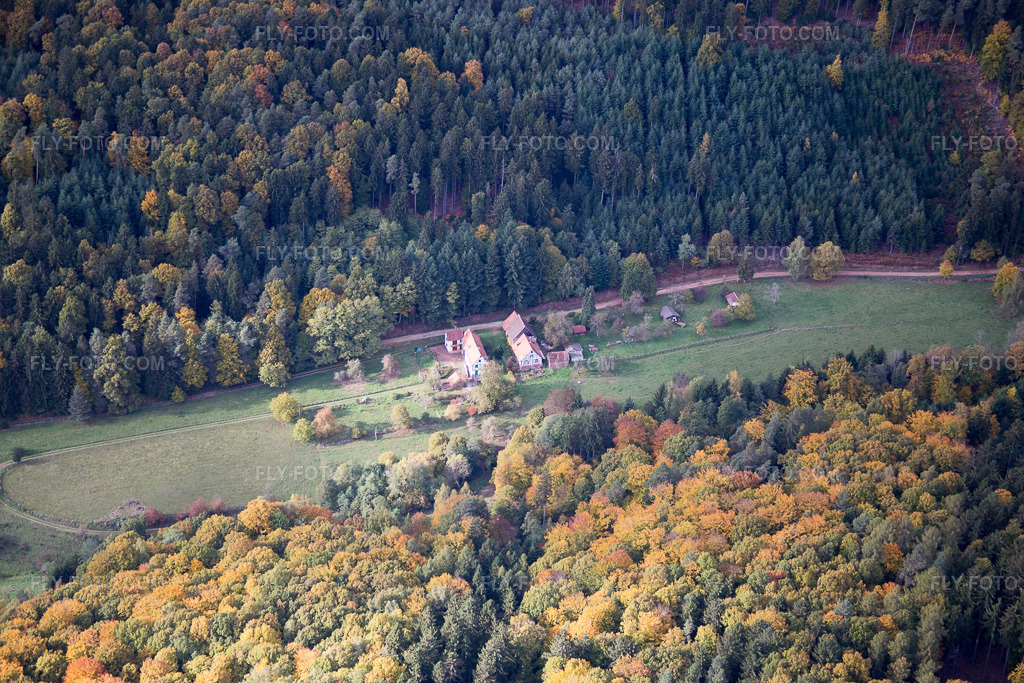 Aerial view: View of the town in Nehwiller-près-Wœrth in the state Bas-Rhin, France.Photo: IMG_084622.jpg taken on 10/23/2015 by Werner Riehm/FLY-FOTO.comResolution of the original: 5472 x 3648 px