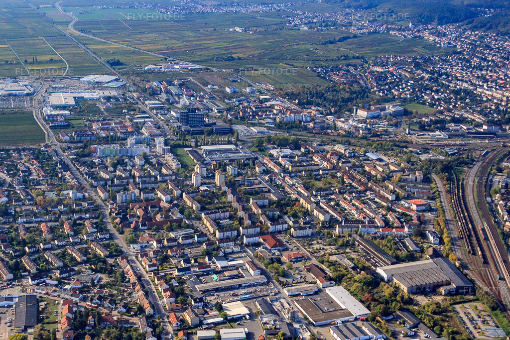Luftbild: Ortsansicht von Norden in Neustadt an der Weinstraße im Bundesland Rheinland-Pfalz in Deutschland. Foto: IMG_22066.jpg vom 15.10.2009 durch Werner Riehm/FLY-FOTO.de