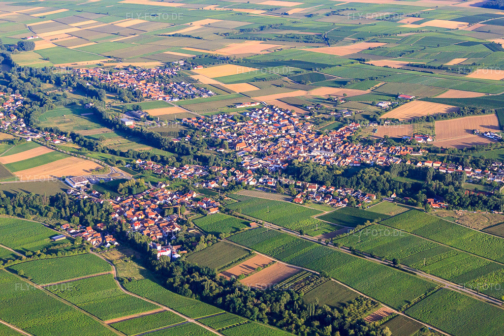 Luftbild: Ortsansicht von Westen im Ortsteil Appenhofen in Billigheim-Ingenheim im Bundesland Rheinland-Pfalz in Deutschland. Foto: IMG_51349.jpg vom 04.08.2012 durch Werner Riehm/FLY-FOTO.deAuflösung des Originals: 4752 x 3168 px