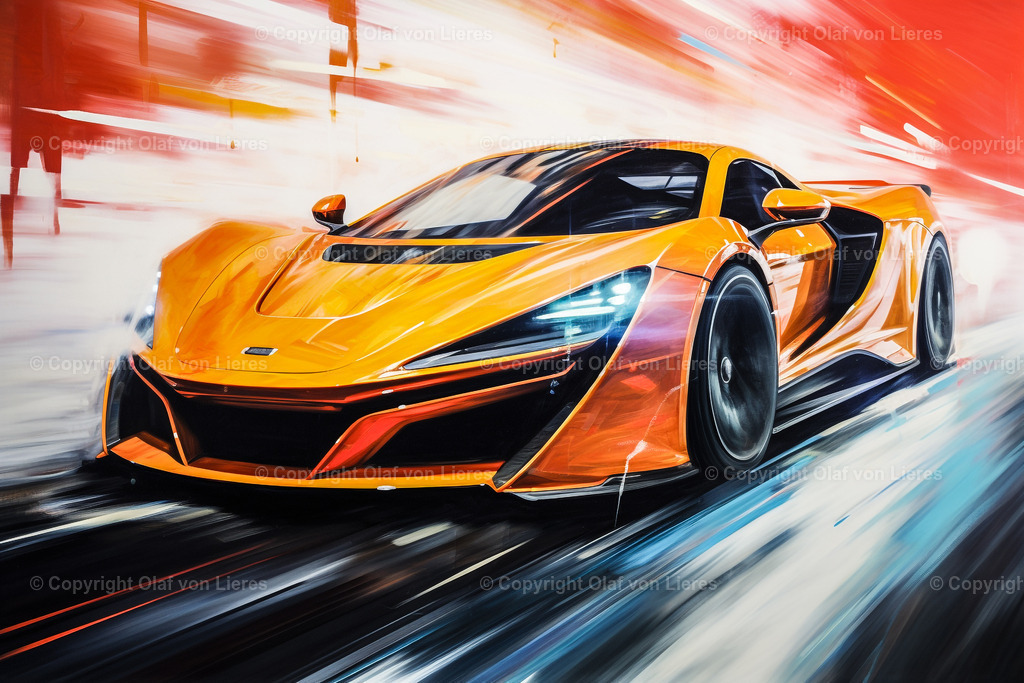 Mc Laren gezeichnet als Wandbild | oranger Mc Laren