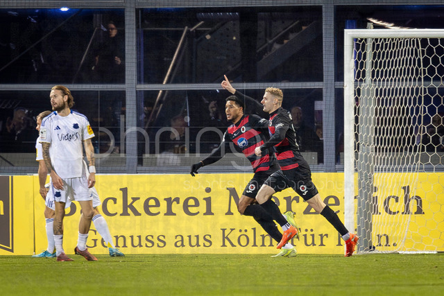 Third German League, FC Viktoria Koeln vs. 1. FC Saarbruecken, 23.01.2026 | LEVERKUSEN, GERMANY - JANUARY 23: celebrating the goal of Meiko Sponsel (Viktoria Köln, 19) during the third german league match on gameday 21 between FC Viktoria Koeln vs. 1. FC Saarbruecken at BayArena on January 23, 2026 in Leverkusen, Germany. DFL REGULATIONS PROHIBIT ANY USE OF PHOTOGRAPHS AS IMAGE SEQUENCES AND/OR QUASI-VIDEO.