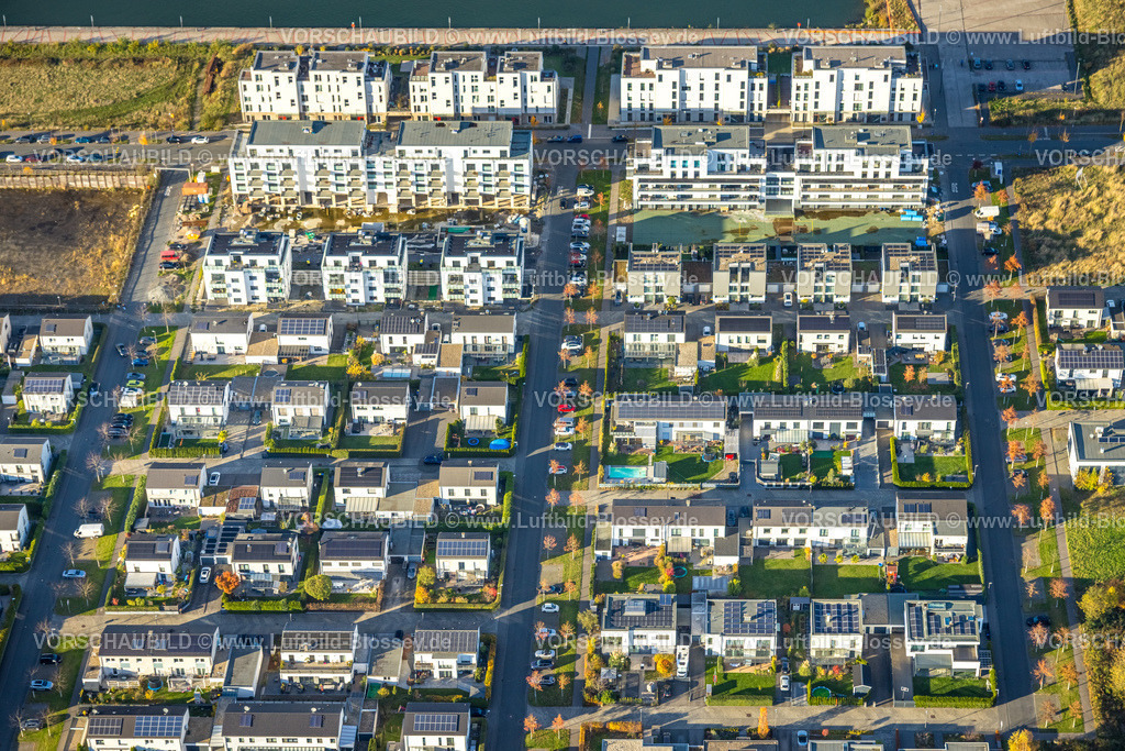 Gelsenkirchen251103224 | Luftbild, neues Stadtquartier Graf Bismarck Wohnanlage am Rhein-Herne-Kanal, Bismarck, Gelsenkirchen, Ruhrgebiet, Nordrhein-Westfalen, Deutschland