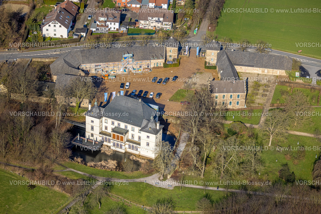 Holzwickede230213785 | Luftbild, Wasserschloss Haus Opherdicke, Renovierung am Nebengebäude, Opherdicke, Holzwickede, Ruhrgebiet, Nordrhein-Westfalen, Deutschland