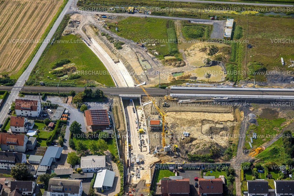 Hamm230900666 | Luftbild, Geplanter Haltepunkt in Westtünnen, Baustelle am Südfeldweg und Von-Thünen-Straße für den künftigen Bahnhaltepunkt, Stadtbezirk Rhynern, Hamm, Ruhrgebiet, Nordrhein-Westfalen, Deutschland