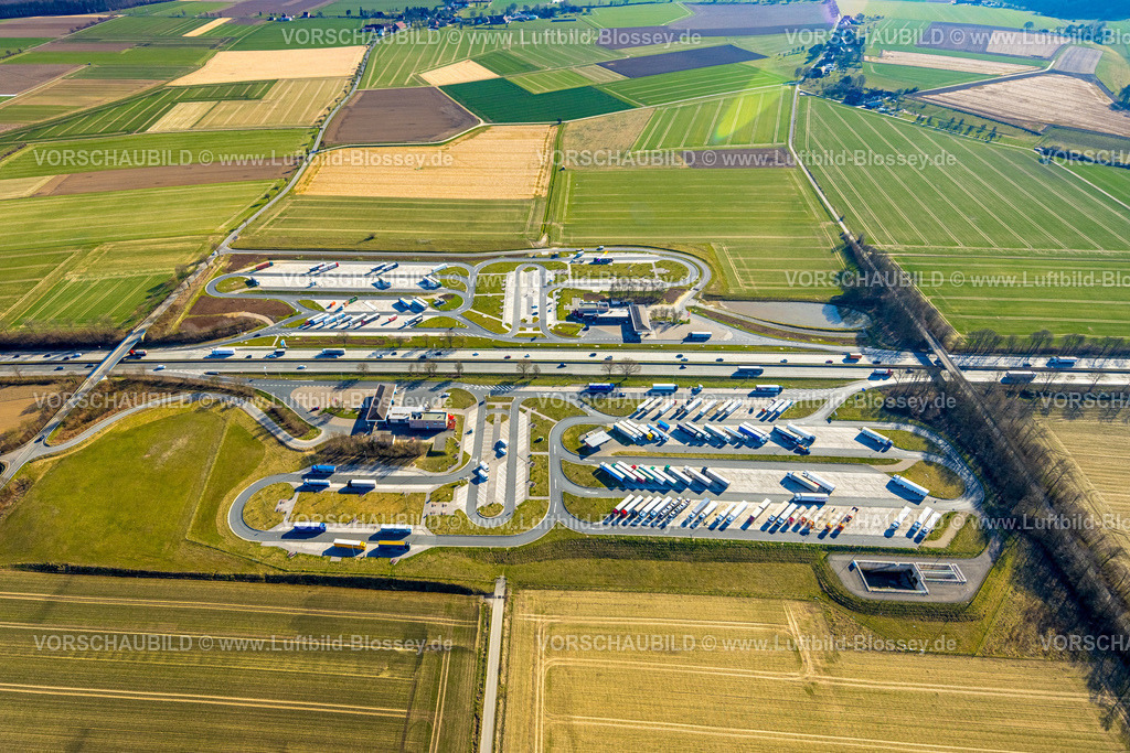 Werl250305865 | Luftbild, Serways Raststätte Am Haarstrang, LKW Rastplatz an der Autobahn A44, Westbüderich, Werl, Soester Börde, Nordrhein-Westfalen, Deutschland
