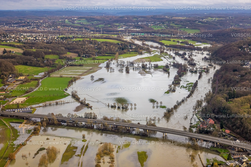Hattingen231202254Ruhr | Luftbild, Ruhrhochwasser, Weihnachtshochwasser 2023, starke Regenfälle,  Stiepel, Bochum, Ruhrgebiet, Nordrhein-Westfalen, Deutschland