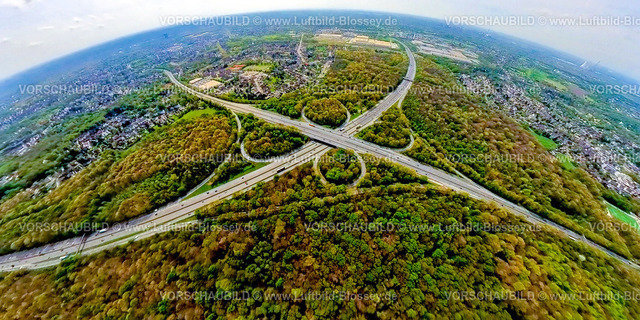 Oberhausen240490110BAB-Kreuz-A3-A2-A516 | Luftbild, Autobahnkreuz Oberhausen mit der Autobahn A3, Autobahn A2 und Autobahn A516 im Sterkrader Wald in  bunten Farben, Königshardt, Oberhausen, Rheinland, Ruhrgebiet, Nordrhein-Westfalen, Deutschland