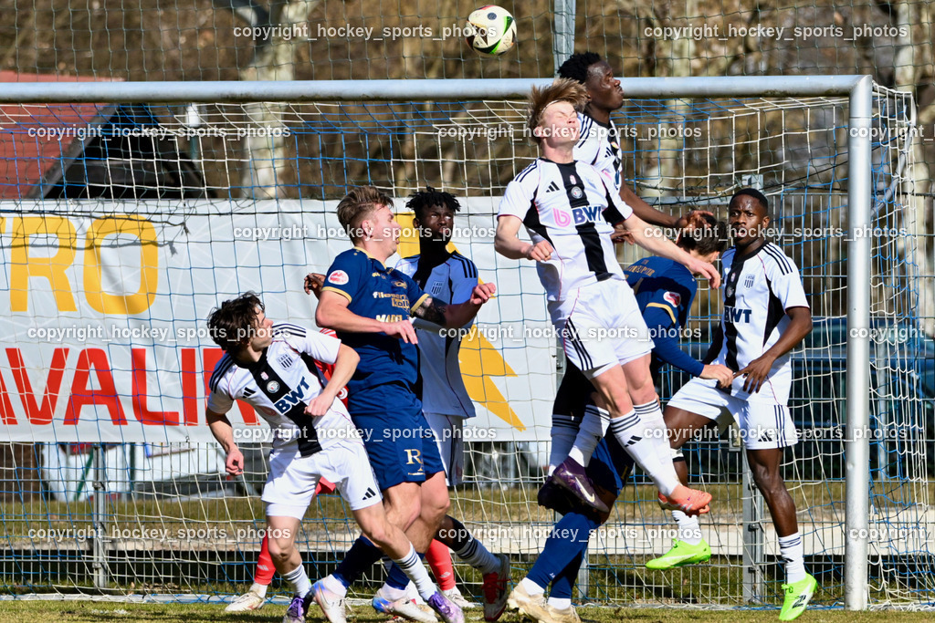 ATUS Velden vs. SPG LASK Amateure OÖ | #6 Florian Schaller ATUS Velden, #25 Idrissa Diakite LASK Amateure, #14 Jonas Ilk LASK Amateure, ATUS Velden vs. SPG LASK Amateure OÖ, ATUS Velden vs. SPG LASK Amateure OÖ am 07.03.2026 in Velden (Wald Arena Velden), Austria, (Photo by Bernd Stefan)