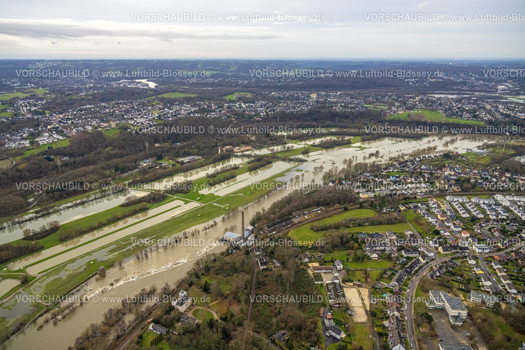 Essen231202544Ruhr | Luftbild, Ruhrhochwasser, Weihnachtshochwasser 2023, starke Regenfälle,  Horst, Essen, Ruhrgebiet, Nordrhein-Westfalen, Deutschland