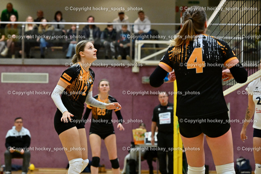 ASKÖ Volley Eagles Villach vs. Donau Chemie Volleys Brückl | #2 Laura Maria MARKO Eagles Villach, #4 Marjon KOOPMAN Eagles Villach, ASKÖ Volley Eagles Villach vs. Donau Chemie Volleys Brückl, ASKÖ Volley Eagles Villach vs. Donau Chemie Volleys Brückl am 14.12.2024 in Villach (Ballspielhalle Lind), Austria, (Photo by Bernd Stefan)