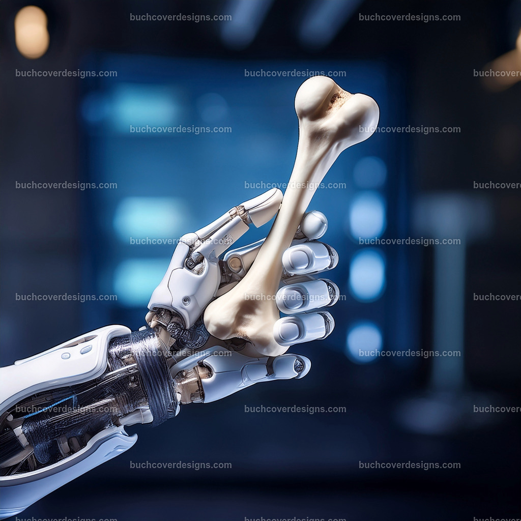 Robot hand hold a human bone | Entdecken Sie kreative Buch Cover Designs für Self-Publishing-Autoren und Verlage! Unsere maßgeschneiderten Designs ziehen Leser an und bringen Ihre Geschichten visuell zum Leben. Lassen Sie uns Ihr perfektes Cover gestalten!