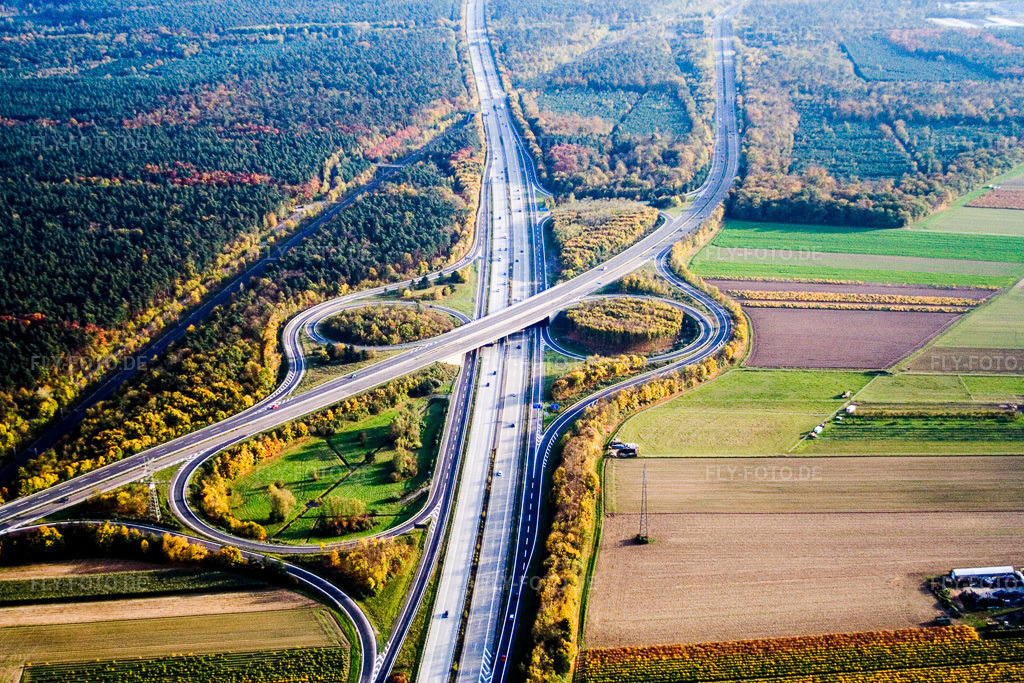 Luftbild: Autobahnausfahrt der A6 zur B36 AS Schwetzingen / Hockenheim in Schwetzingen im Bundesland Baden-Württemberg in Deutschland. Foto: IMG_14321.jpg vom 19.10.2008 durch Werner Riehm/FLY-FOTO.de