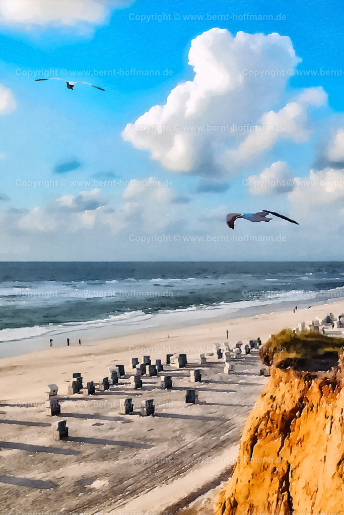 PDM2_8028_Kampen-Kliff_80x120 | DIGITALKUNST. Möwen im Aufwind – Rotes Kliff in Kampen. __ Sommersturm am Nordseestrand. Kurz vor Sonnenuntergang zeichnet die Sonne lange Schatten der Starndkörbe auf den hellen Sand. Möwen nutzen den Aufwind am Roten Kliff von Kampen auf der Insel Sylt. __ Formatvariation. Seitenverhältnis = 2 zu 3 - Realisiert mit Pictrs.com