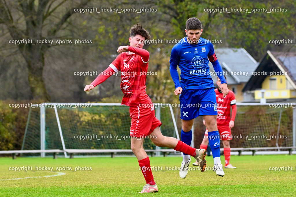 SV Rothenthurn vs. Union Matrei | #17 Janis Pflügl SV Rothenthurn, #31 Jonathan Panzl Matrei, SV Rothenthurn vs. Union Matrei, SV Rothenthurn vs. Union Matrei am 09.11.2024 in Rothenthurn (Sportplatz Rothenthurn), Austria, (Photo by Bernd Stefan)