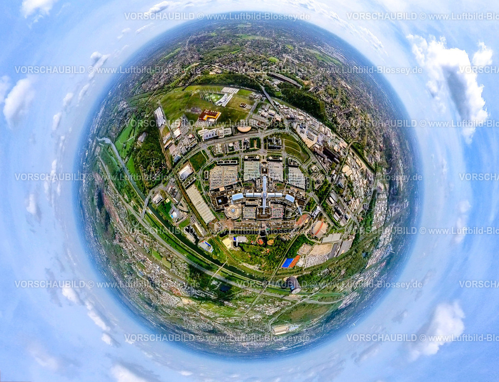 Oberhausen240490089NeueMitte_Centro | Luftbild, Westfield Centro sternförmiges Einkaufszentrum, Gesamtansicht Neue Mitte mit Gasometer am Rhein-Herne-Kanal und Fluss Emscher, Borbeck, Oberhausen, Rheinland, Ruhrgebiet, Nordrhein-Westfalen, Deutschland