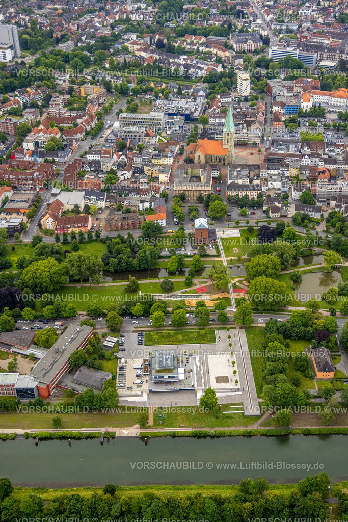 Hamm220604225 | Luftbild, Neues Wassersportzentrum an der Adenauerallee sowie Sichtachse mit Nordringpark und evang. Pauluskirche, Mitte, Hamm, Ruhrgebiet, Nordrhein-Westfalen, Deutschland