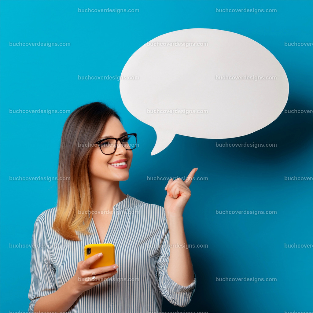 frau mit Mobile Telefon und Sprechblase (36) | Entdecken Sie kreative Buch Cover Designs für Self-Publishing-Autoren und Verlage! Unsere maßgeschneiderten Designs ziehen Leser an und bringen Ihre Geschichten visuell zum Leben. Lassen Sie uns Ihr perfektes Cover gestalten!