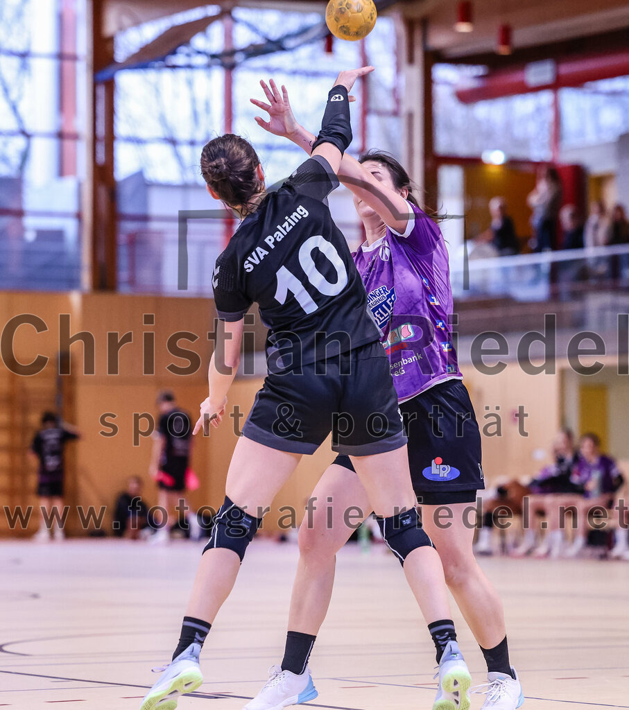 2024-12-14_037_SpVgg_Altenerding_gegen_SVA_Palzing | Erding, Deutschland, 14.12.2024:Handball, Bezirksoberliga Frauen Altbayern 2024 / 2024, 9. Spieltag, SpVgg Altenerding gegen SVA Palzing, Endergebnis: 20:30Veronika Wöhrl (SVA Palzing, #10), Janina Konrad (SpVgg Altenerding, #2)Foto: Christian Riedel / fotografie-riedel.net