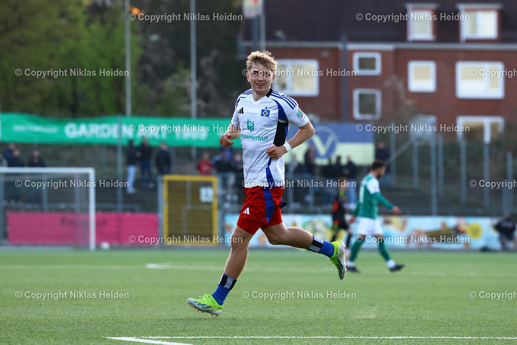 NH_HamburgerSVU21_VfBLübeck _RegionalligaNord_02042025 | #20 Timon Kramer (Hamburger SV U21) bejubelt seinen Treffer zum 1:0.Fußball I Herren I Regionalliga Nord I Saison 2024-2025 I 28. Spieltag I Hamburger SV U21 - VfB Lübeck I 02.04.2025 I Stadion Hoheluft