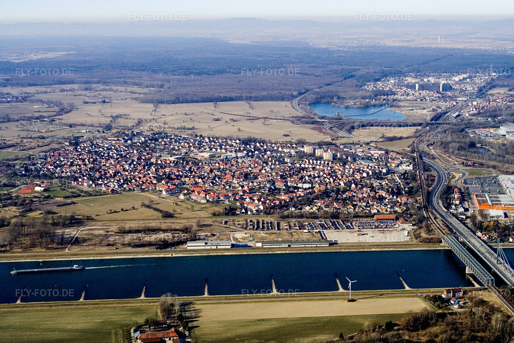 Luftbild: Maximiliansau von Osten im Ortsteil Maximiliansau in Wörth im Bundesland Rheinland-Pfalz in Deutschland. Foto: IMG_9412.jpg vom 17.02.2008 durch Werner Riehm/FLY-FOTO.de