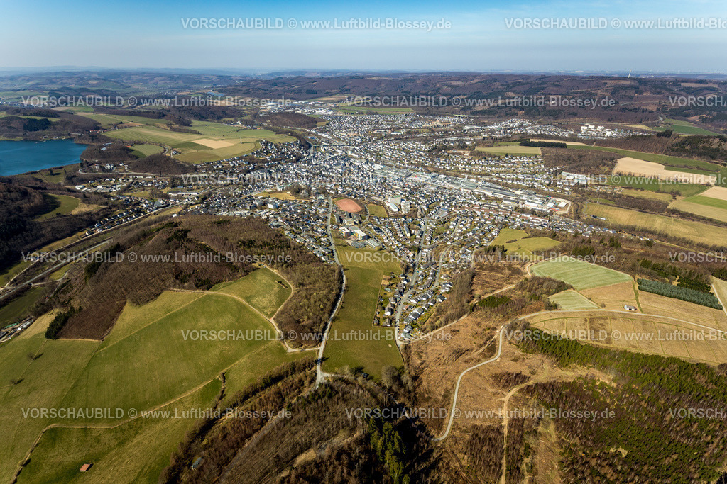 Meschede220302680 | Luftbild, Ortsansicht Meschede-Süd und Hennetalsperre, Meschede-Stadt, Meschede, Sauerland, Nordrhein-Westfalen, Deutschland