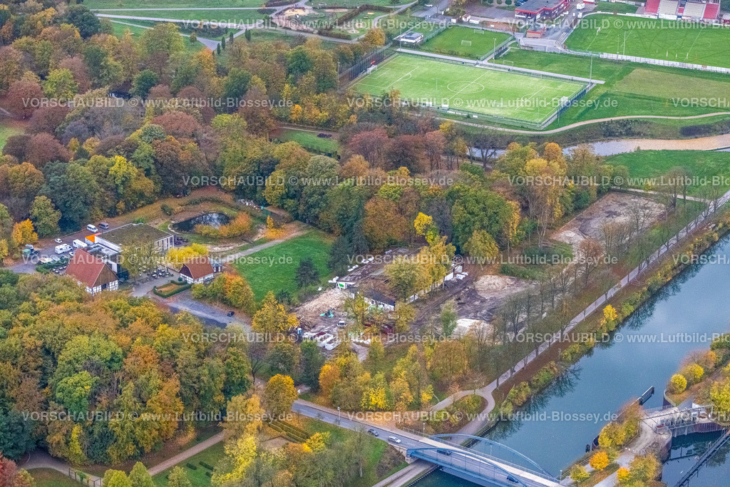 Hamm221011761 | Luftbild, Baustelle Adenauerallee Ecke Fährstraße, nahe Altes Fährhaus, Herbstfarben, Datteln-Hamm-Kanal, Uentrop, Hamm, Ruhrgebiet, Nordrhein-Westfalen, Deutschland