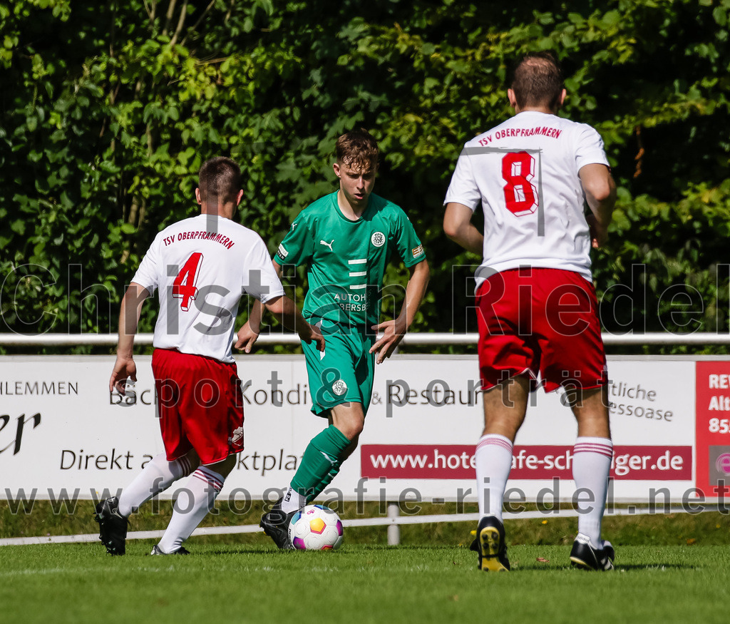 2023-08-26_027_TSV_Ebersberg_gegen_TSV_Oberpframmern | Ebersberg, Deutschland, 26.08.2023:
Fußball, Kreisliga 2023 / 2024, 2. Spieltag, TSV 1877 Ebersberg gegen TSV Oberpframmern, Endergebnis: 5:1

Tobias Lutz (TSV Oberpframmern, #4), Tobias Leidl (TSV Oberpframmern, #8)

Foto: Christian Riedel / fotografie-riedel.net