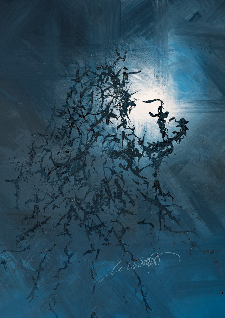 Dornenmann 1 | Es ist der Versuch ein Geheimnis darzustellen: Wie aus Leiden Hoffnung entstehen kann, wie es Einer für Alle tut, wie er sich nicht schont um mit seinem Gesicht unsere Dornen anzuheben ,aufzureißen und ins Licht zu zerren damit Himmel auf uns fällt. - Realisiert mit Pictrs.com