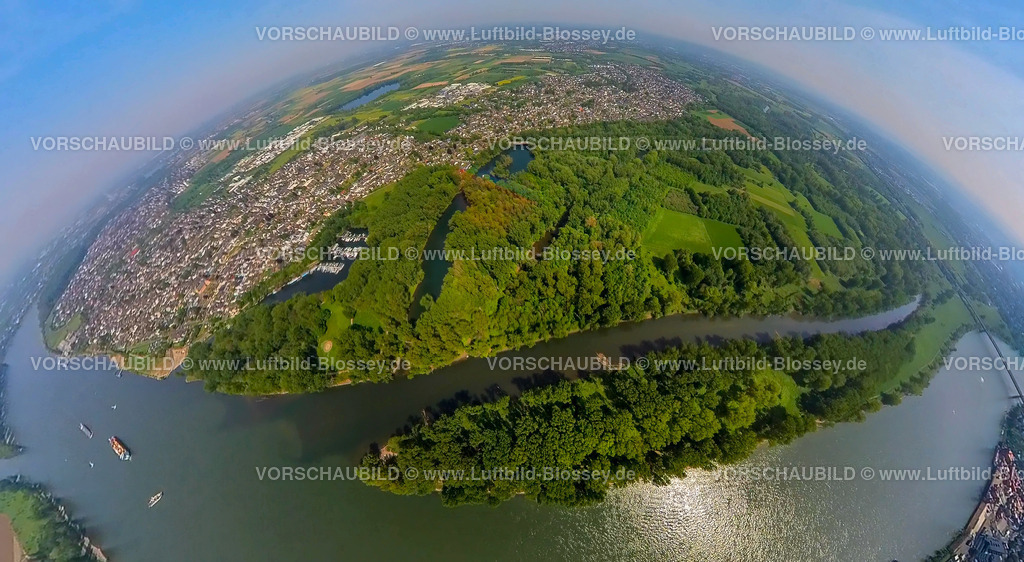 Bonn240590115Rhein_Siegmuendung | Luftbild, Fluss Sieg und Siegmündung, Fluss Rhein und Binnenschifffahrt mit 
Containerschiff, Diescholl Altarm der Sieg und Waldgebiet Siegaue, Ortsansicht Mondorf und Bergheim, Mondofer Hafen und Rhein-Yacht-Club Niederkassel-Mondorf e.V., Erdkugel, Fisheye Aufnahme, Fischaugen Aufnahme, 360 Grad Aufnahme, tiny world, little planet, fisheye Bild, Bergheim, Troisdorf, Nordrhein-Westfalen, Deutschland