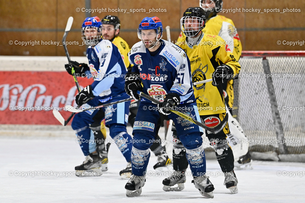 EC Hornets Spittal vs. ESC Steindorf 23.2.2024 | #57 Wilfan Franz ESC Steindorf, #98 Thalhammer Dominic EC Hornets Spittal, EC Hornets Spittal vs. ESC Steindorf 23.2.2024, EC Hornets Spittal vs. ESC Steindorf 23.2.2024 am 23.02.2024 in Spittal an der Drau (Eissportzentrum Spittal), Austria, (Photo by Bernd Stefan)