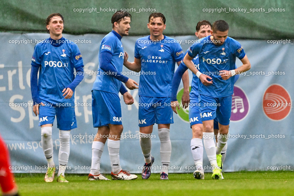 SAK vs. KAC 1909 | #4 Timo Günther Drussnitzer SAK, #24 Luka Gajic SAK, Jubel SAK Mannschaft, #8 Issa Diakite SAK, #7 Hrvoje Jakovljevic SAK, #17 Jan Sasa Ogris-Martic SAK, #9 Izidor Erazem Kamsek, SAK vs. KAC 1909, SAK vs. KAC 1909 am 17.04.2025 in Klagenfurt (Sportpark Welzenegg), Austria, (Photo by Bernd Stefan)