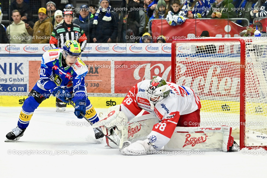 EC IDM Wärmepumpen VSV vs. HCB Südtirol Alperia | #38 Samuel Harvey HCB Südtirol Alperia, #40 Elias Wallenta EC VSV, EC IDM Wärmepumpen VSV vs. HCB Südtirol Alperia, EC IDM Wärmepumpen VSV vs. HCB Südtirol Alperia am 28.12.2025 in Villach (Stadthalle Villach), Austria, (Photo by Bernd Stefan)