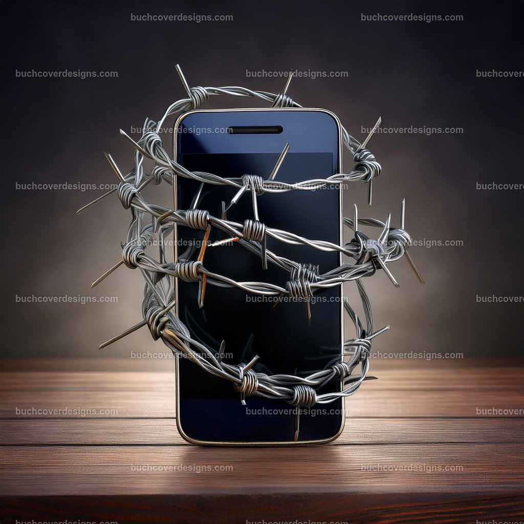 Mobil Telefon mit Stacheldraht | Entdecken Sie kreative Buch Cover Designs für Self-Publishing-Autoren und Verlage! Unsere maßgeschneiderten Designs ziehen Leser an und bringen Ihre Geschichten visuell zum Leben. Lassen Sie uns Ihr perfektes Cover gestalten!