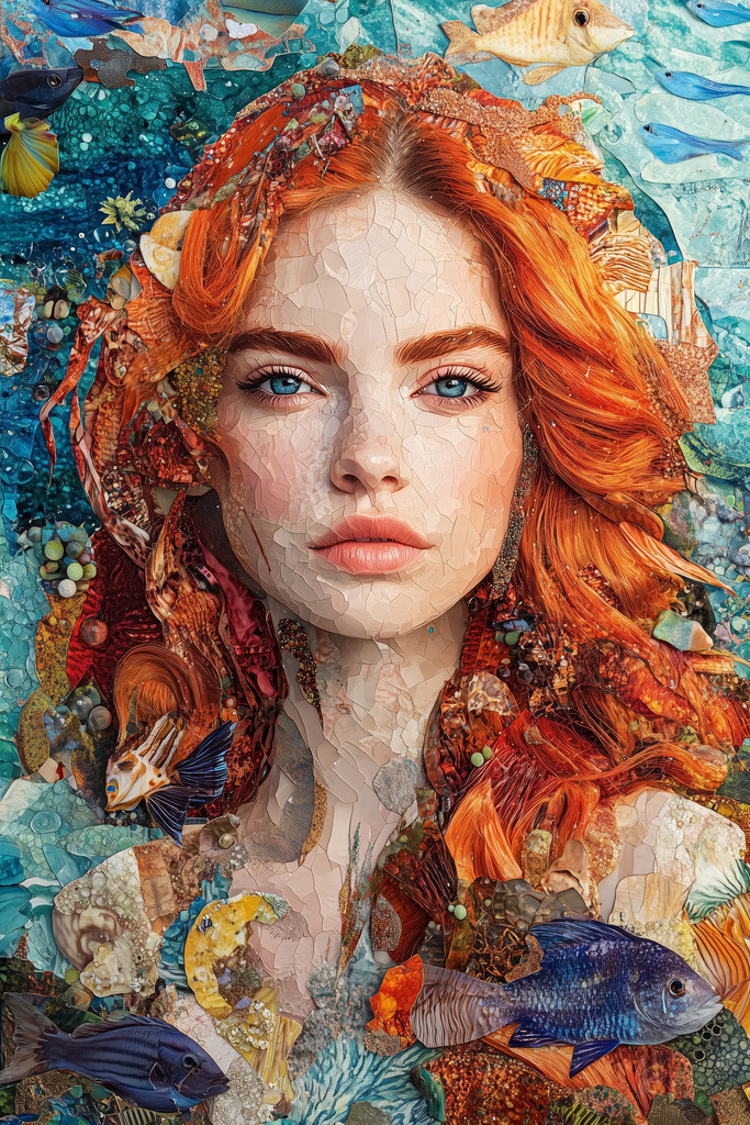 2411007 - Meeresgöttin II | Modernes Wandbild oder Poster im Stil einer Mosaik-Collage.