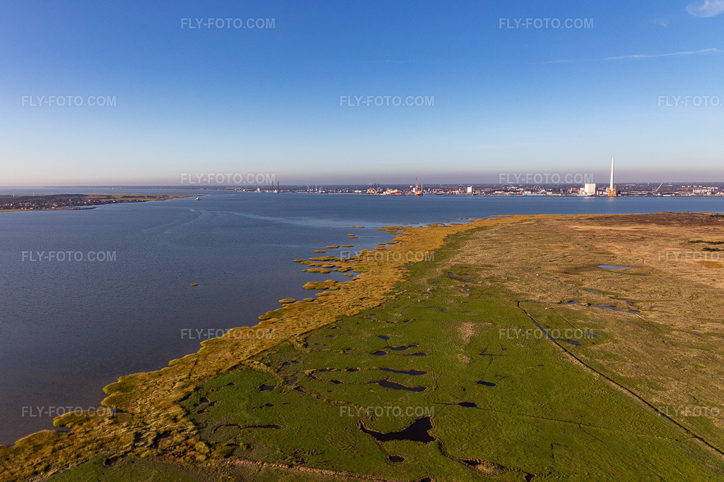 Aerial view: Wadden Sea National Park in Fanø in the state South Denmark, Denmark.Photo: IMG_118832.jpg taken on 09/21/2019 by Werner Riehm/FLY-FOTO.comResolution of the original: 5214 x 3476 px