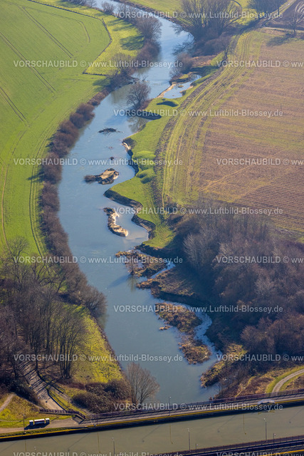 Olfen230206737Lippe | Luftbild, Fluss Lippe an Kanalbrücke Neue Fahrt, Olfen-Kirchspiel, Olfen, Münsterland, Nordrhein-Westfalen, Deutschland