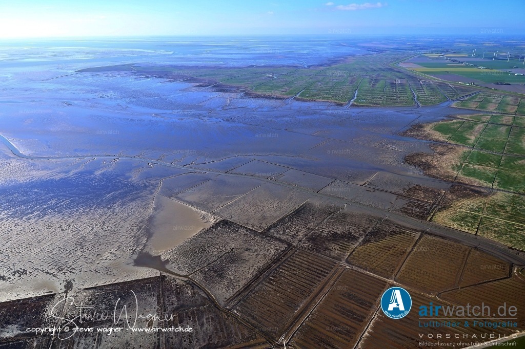 Luftbild Siel Sönke-Nissen-Koog, Hamburger Hallig | Luftbild Siel Sönke-Nissen-Koog, Hamburger Hallig im Wattenmeer