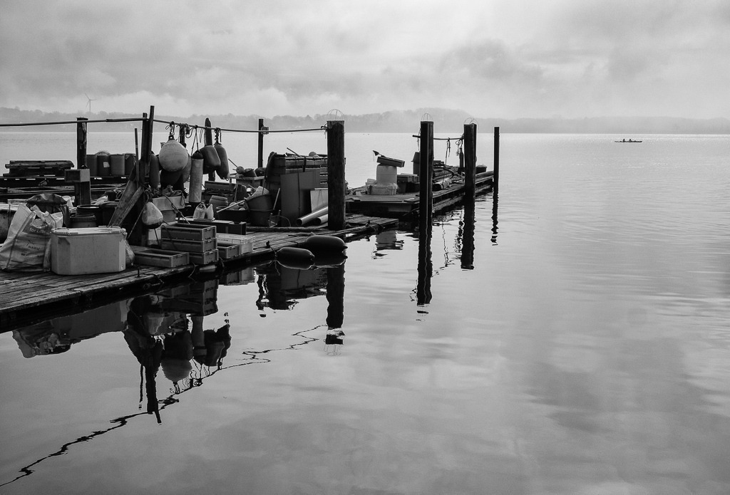 fischer-2020-015 | Die Landungsbrücken am Holmer Strand sind grasbewachsene Anleger der Schleswiger Fischer. Hier machen sie seit Jahrhunderten ihre Boote fest und lagern ihr Material. Durch schwimmende Pontons sind einige der Landungsbrücken im Laufe der Zeit erweitert worden. - Realisiert mit Pictrs.com