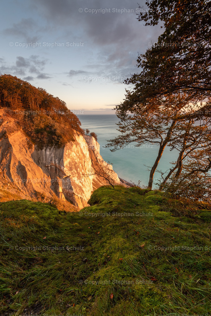 Kreidefelsen Möns Klint | Morgensonne scheint auf Kreidefelsen Möns Klint, Ostseeinsel Mön, Dänemark - Realisiert mit Pictrs.com