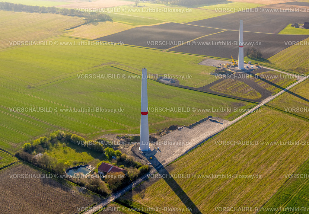 Ascheberg250400009Mersch | Luftbild, neue Windkraftwerke, im Aufbau, Baustellen auf der Stadtgrenze zu Hamm, Windenergie, Herbern, Ascheberg, Münsterland, Nordrhein-Westfalen, Deutschland,