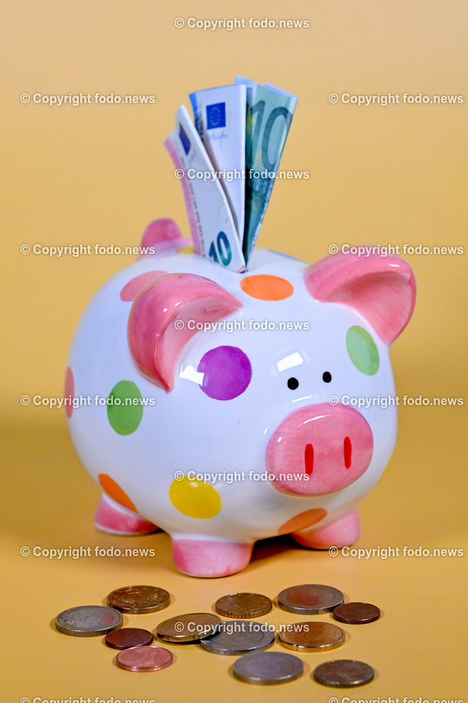 Sparschwein_ 21.12.2024-12 | 21.12.2024, Linz, AUT, Sparschwein, im Bild Themenbild, Sparschwein, Schwein, sparen, Geld, Euroscheine, Muenzen