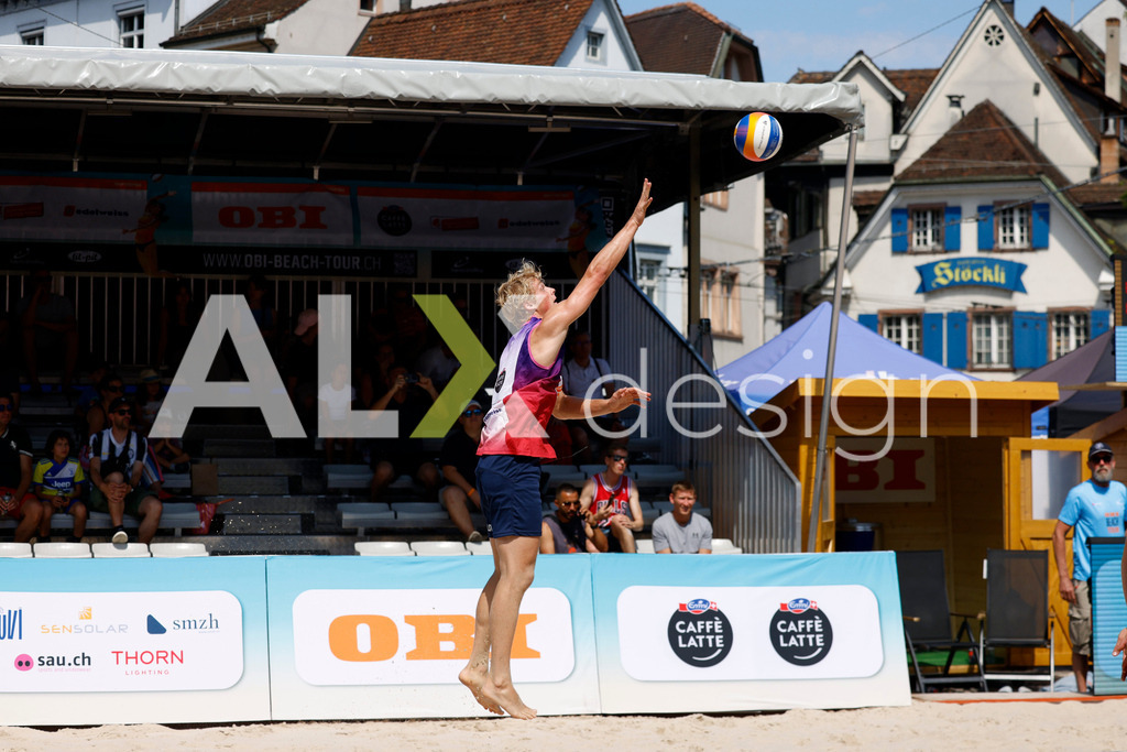 Obi BeachTour 2026 - Basel | BASEL, SWITZERLAND - JULY 18: JACOB HEJLSVIG PETERSEN (DEN) during the Obi BeachTour 2026 match between ALLEMANN / LEFFLER (SUI) and MASSEREY / SCHNEGG (SUI) at Barfüsserplatz on July 18, 2026 in Basel, Switzerland. - Realisiert mit Pictrs.com