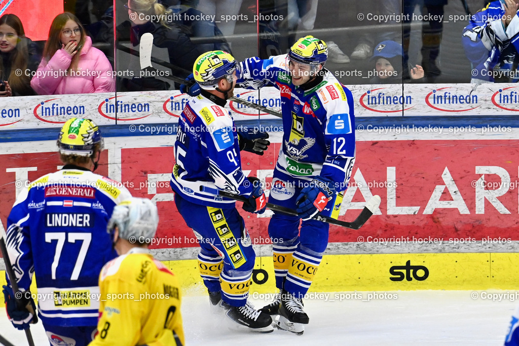EC IDM Wärmepumpen VSV vs. Vienna Capitals | #12 Brett Budgell EC VSV, #95 Mark Katic EC VSV, #77 Philipp Lindner EC VSV, EC IDM Wärmepumpen VSV vs. Vienna Capitals, EC IDM Wärmepumpen VSV vs. Vienna Capitals am 28.01.2026 in Villach (Stadthalle Villach), Austria, (Photo by Bernd Stefan)