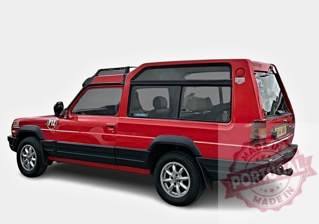 Red Matra Rancho P12 displaying its unique design and vintage charm | Red Matra Rancho P12 parked, showcasing its classic lines and off-road capabilities - Realisiert mit Pictrs.com