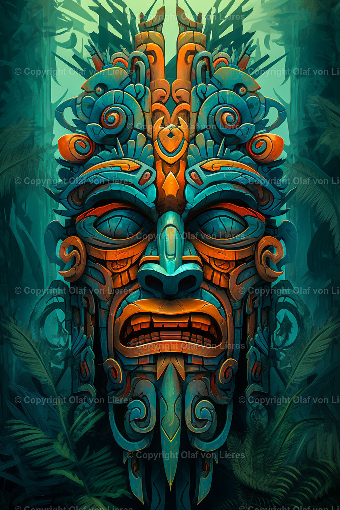 indigene Maske | Maske in grün orange