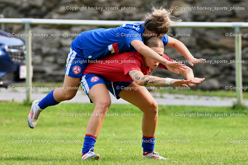 Carinthians Hornets vs. GAK 1902 Frauen | Jubel GAK, #7 Vanessa Kraker GAK, #14 Anna Maria Kaiser GAK, Carinthians Hornets vs. GAK 1902 Frauen, Carinthians Hornets vs. GAK 1902 Frauen am 01.09.2024 in Sachsenburg (Sportplatz Sachsenburg), Austria, (Photo by Bernd Stefan)