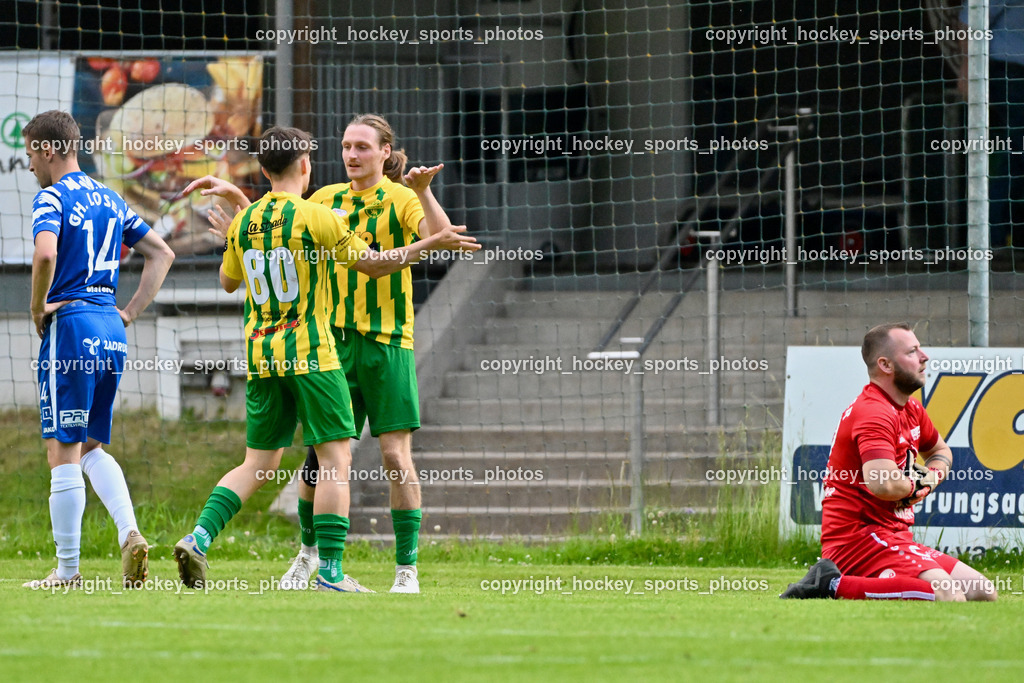 WSG Radenthein vs. St. Michael ob Bleiburg | #14 Ozbej Hovnik St. Michael ob Bleiburg, #80 Markus Florian Gruber WSG Radenthein, #3 Max Unterwandling WSG Radenthein, #1 Lukas Macek St. Michael ob Bleiburg, WSG Radenthein vs. St. Michael ob Bleiburg, WSG Radenthein vs. St. Michael ob Bleiburg  am 15.06.2024 in Radenthein (Sportplatz Radenthein), Austria, (Photo by Bernd Stefan)