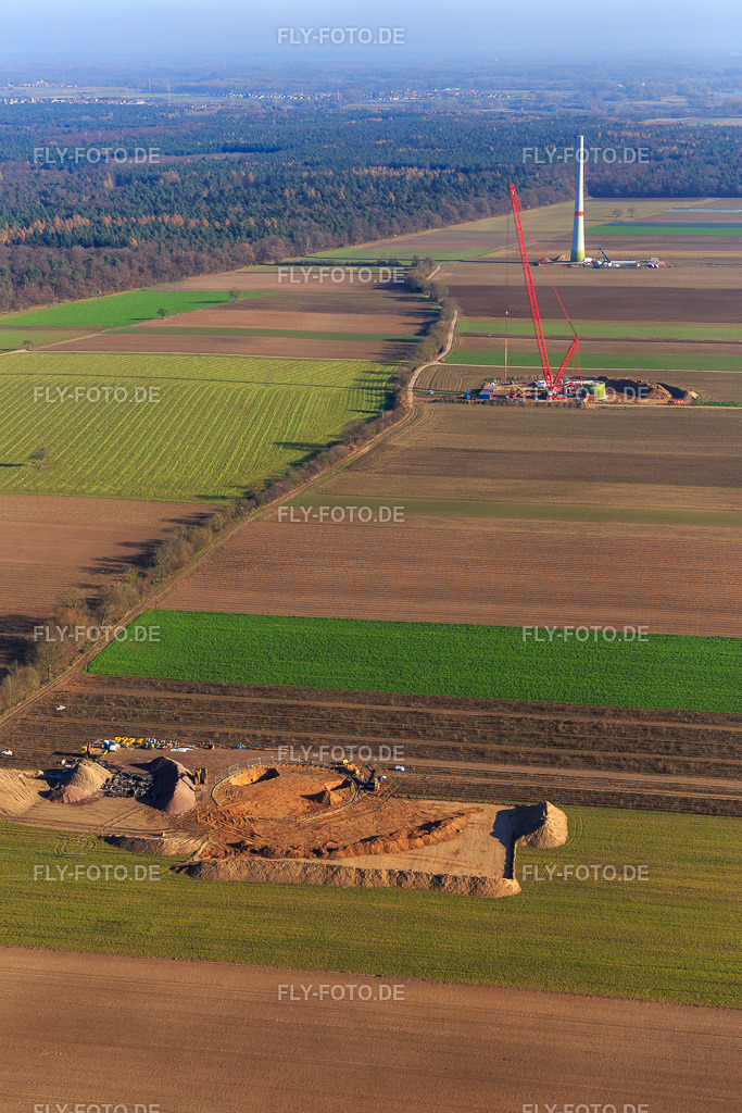 Baustelle Windrad Fundament | Luftbild: Baustelle Windrad Fundament in Hatzenbühl im Bundesland Rheinland-Pfalz in Deutschland. Foto: IMG_095910.jpg vom 03.12.2016 durch Werner Riehm/FLY-FOTO.de - Realisiert mit Pictrs.com