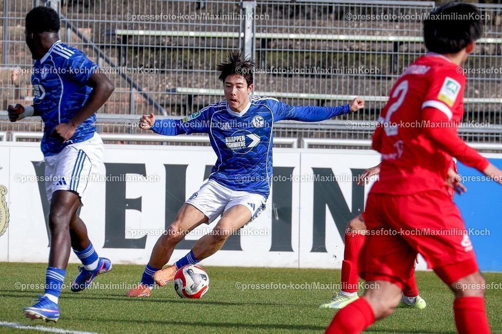 xSSCx15022601047 | 15.02.2026, xsscx, Herren Fussball, FC Schalke 04 U23 - Wuppertaler SV, Regionalliga West, 22. Spieltag, Parkstadion, Saison 2025 2026: Ingyom Jung (FC Schalke 04 #24) DFB regulations prohibit any use of photographs as image sequences and or quasi-video. Photo: xSandraxScherningxPressefotoKochx