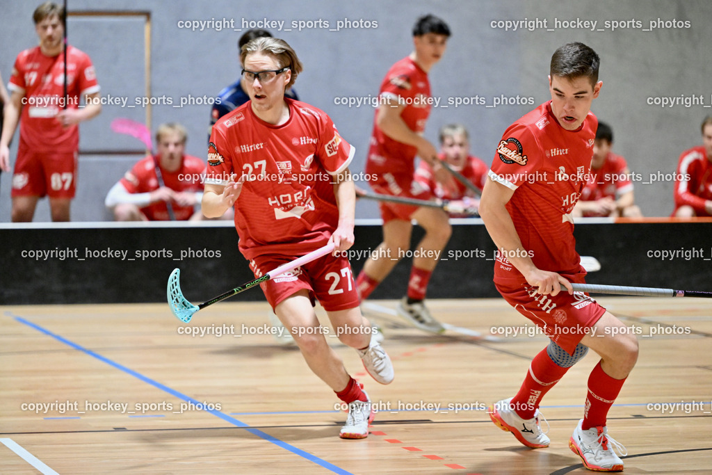 KAC Floorball vs. VSV Unihockey | #27 Valtteri Pernu KAC Floorball, #8 Alexander Apold KAC Floorball, KAC Floorball vs. VSV Unihockey, KAC Floorball vs. VSV Unihockey am 21.03.2026 in Klagenfurt (Ballspielhalle Waidmannsdorf), Austria, (Photo by Bernd Stefan)